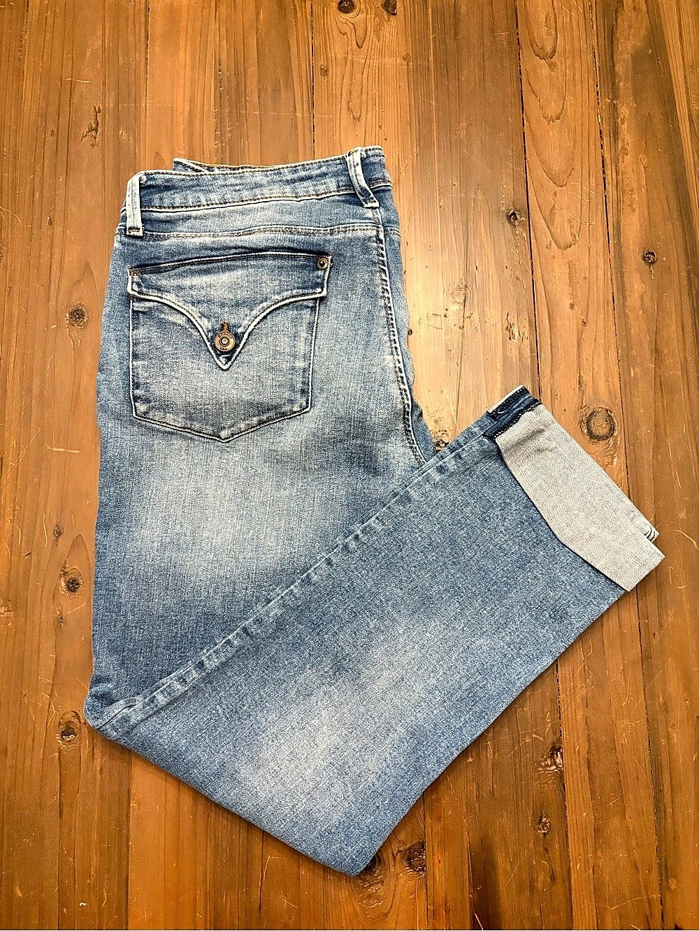 Hudson Jeans Bacara Crop Straight Cuffed Blue Denim Size 30 Flap Pocket